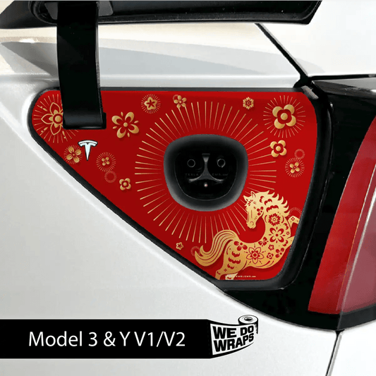 Year of the Horse Tesla Charge Port Wrap | Model 3 - Tesla Emblems