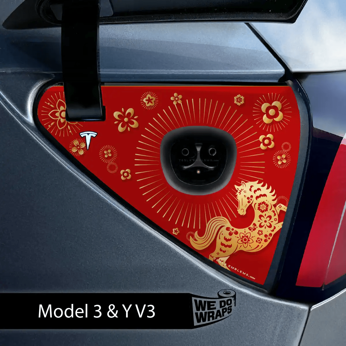Year of the Horse Tesla Charge Port Wrap | Model 3 - Tesla Emblems