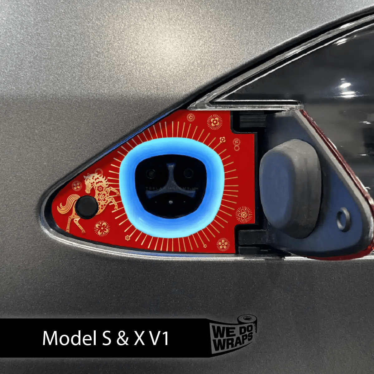 Year of the Horse Tesla Charge Port Wrap | Model S - Tesla Emblems