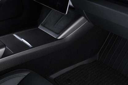 2024+ Tesla Model 3 "Highland" - Dry (Matte) Carbon Fiber 3 - Piece Center Console Cover - Tesla Emblems