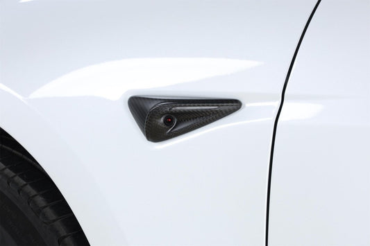 2024+ Tesla Model 3 "Highland" - Dry (Matte) Carbon Fiber All - Inclusive HW4.0 Version Camera Cover - Tesla Emblems