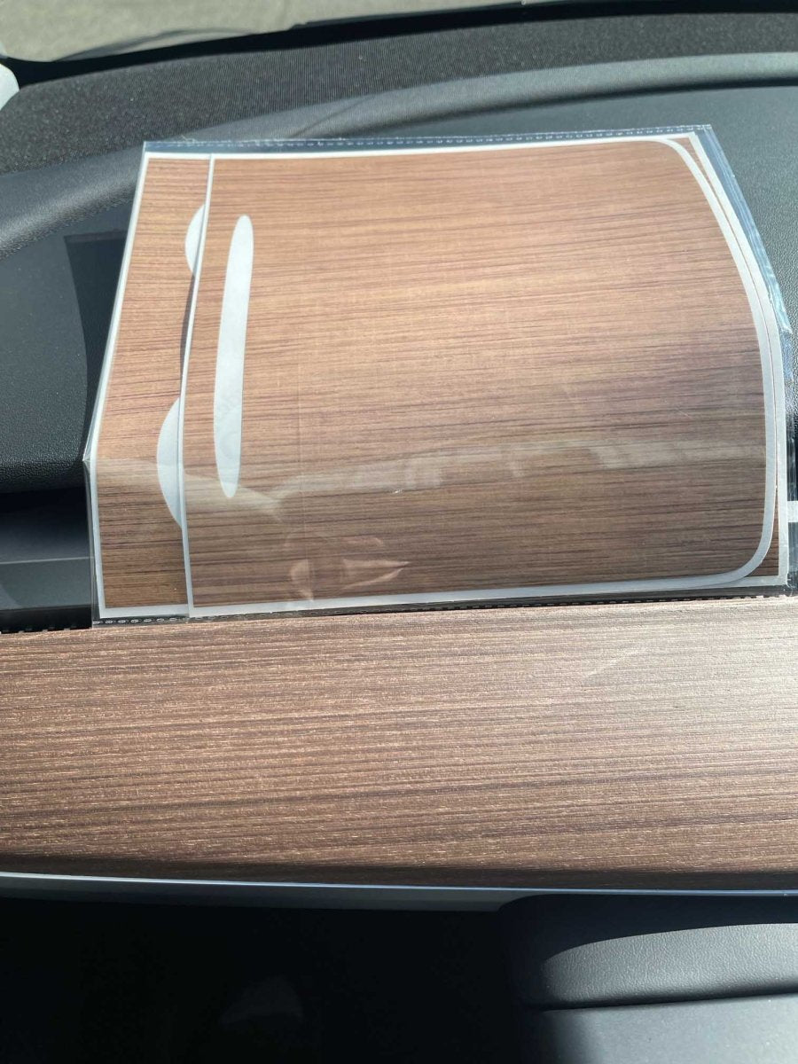 Stock Tesla Woodgrain Center Console Wrap Kit | 2017-2021 Model 3 & Y - Tesla Emblems
