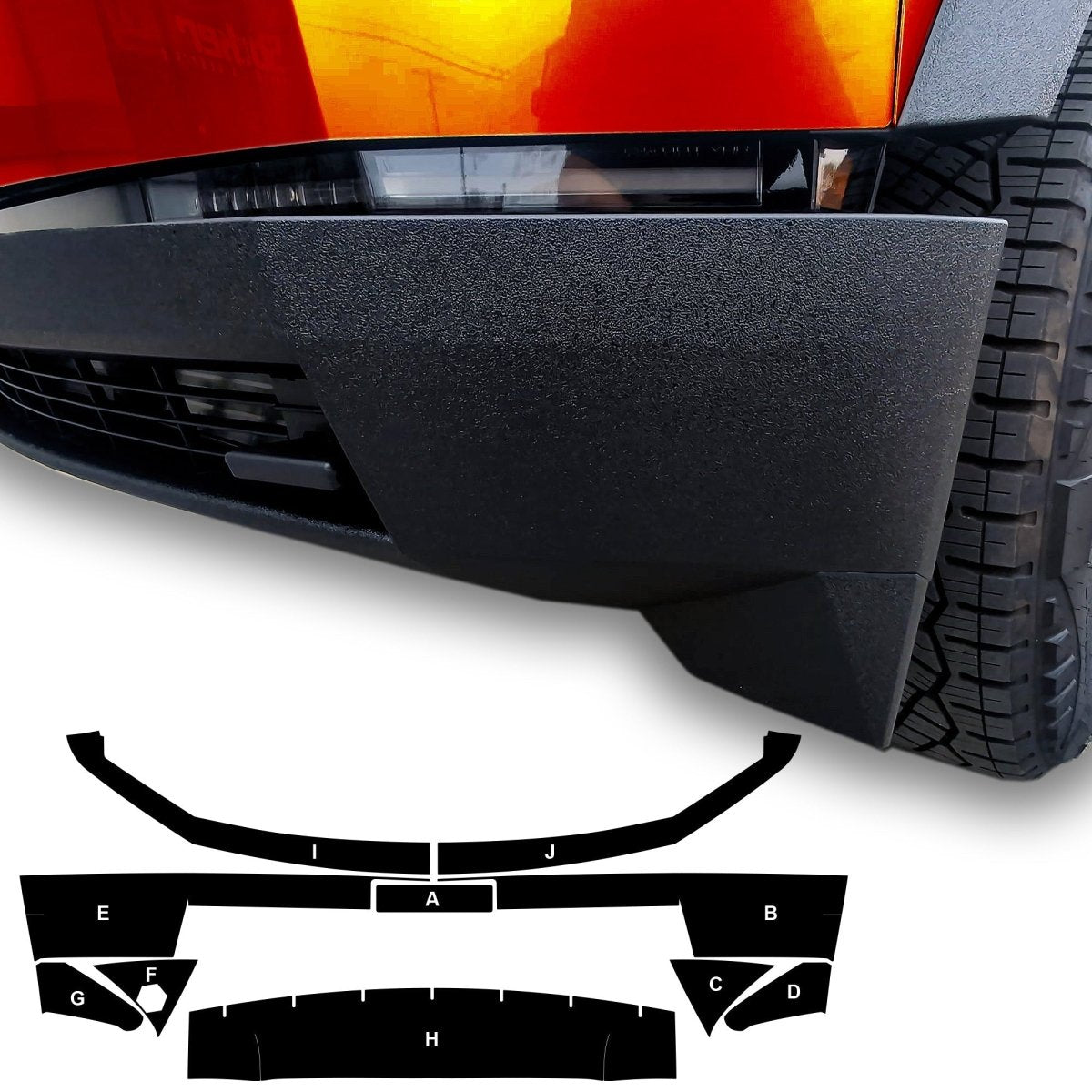 Tesla Cybertruck Front Bumper DIY Vinyl Fascia Overlay Film Protection Kit - Bed Liner Spray Look | TOProtect - Tesla Emblems