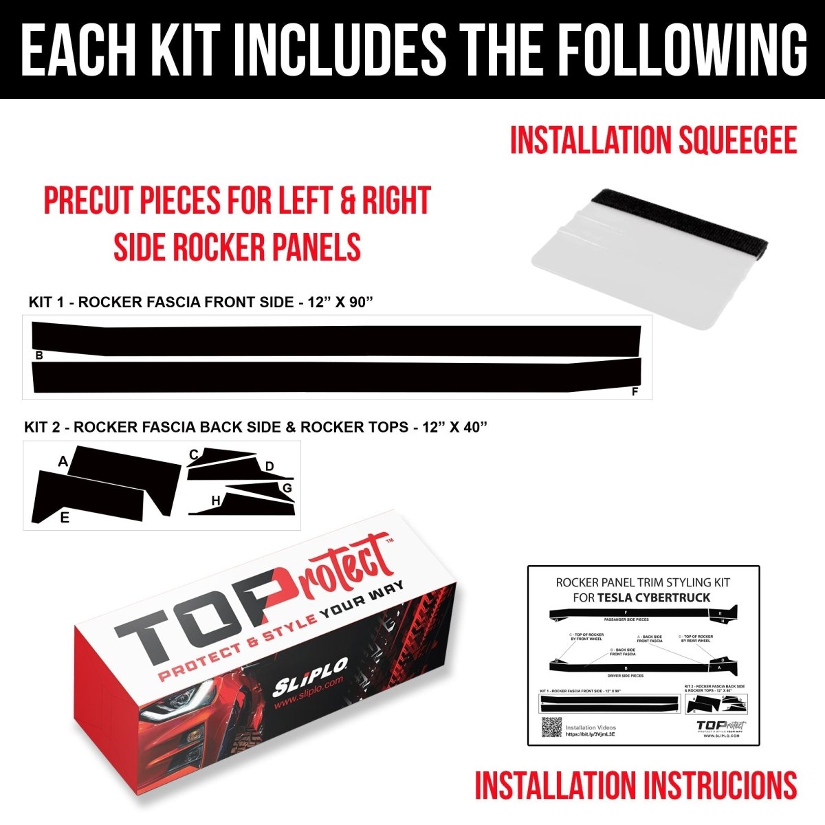 Tesla Cybertruck Rocker Panels DIY Fascia Vinyl Overlay Film Protection Kit Guard - Bed Liner Spray Look | TOProtect - Tesla Emblems