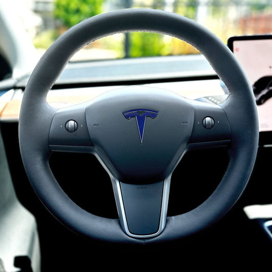3M Deep Blue Metallic Tesla Steering Wheel Emblem Decal - Tesla Emblems