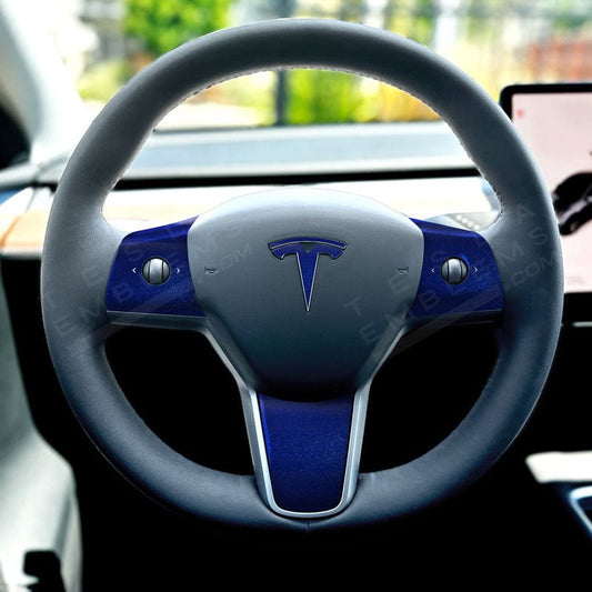 3M Deep Blue Metallic Tesla Steering Wheel Trim Decal Kit (4pcs) - Tesla Emblems