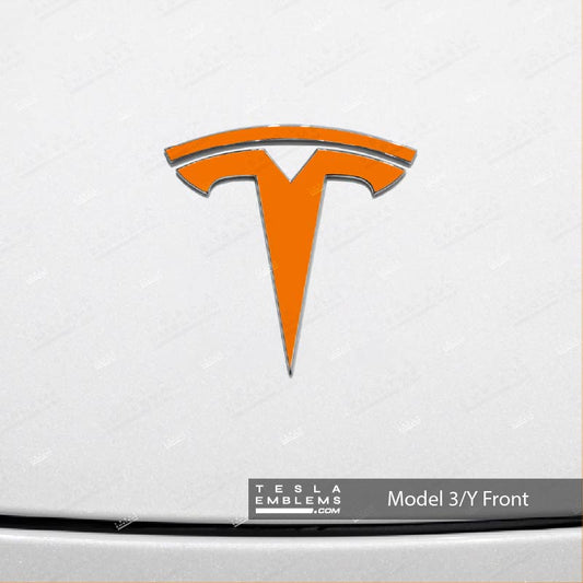 3M Gloss Deep Orange Tesla Emblem Decals (Front + Back) - Tesla Emblems
