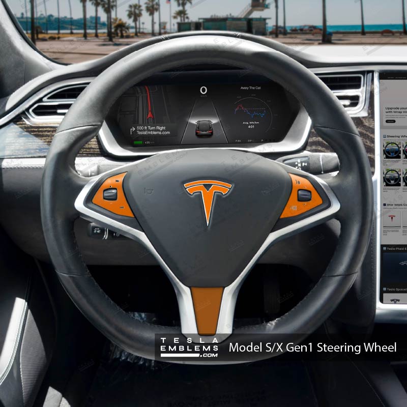 3M Gloss Deep Orange Tesla Steering Wheel Trim Decal Kit (4pcs) - Tesla Emblems
