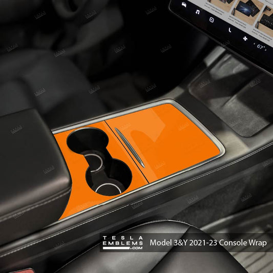 3M Gloss Deep Orange Center Console Wrap Kit - Tesla Emblems