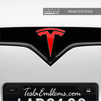 3M Gloss Dragon Fire Red Tesla Emblem Decals (Front + Back) - Tesla Emblems