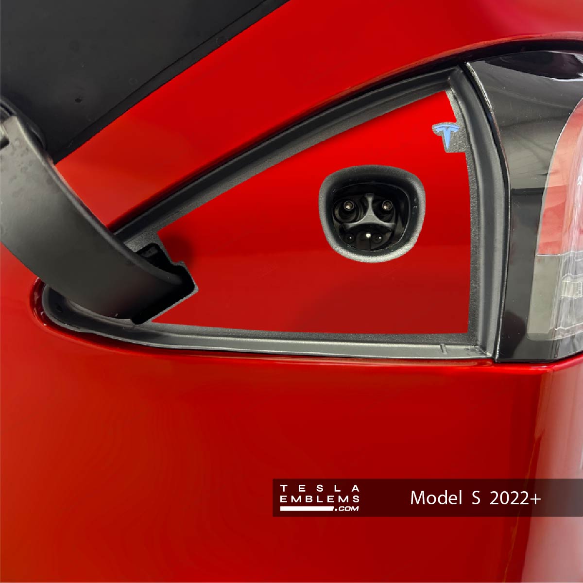 3M Gloss Dragon Fire Red Tesla Charge Port Wrap - Tesla Emblems