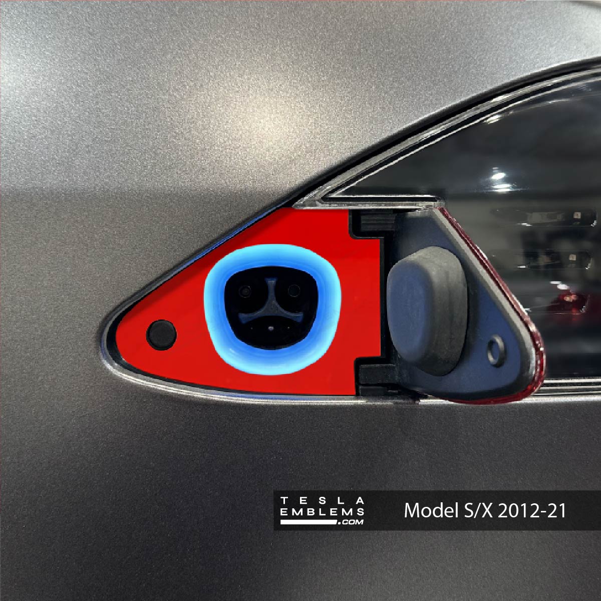 3M Gloss Dragon Fire Red Tesla Charge Port Wrap - Tesla Emblems