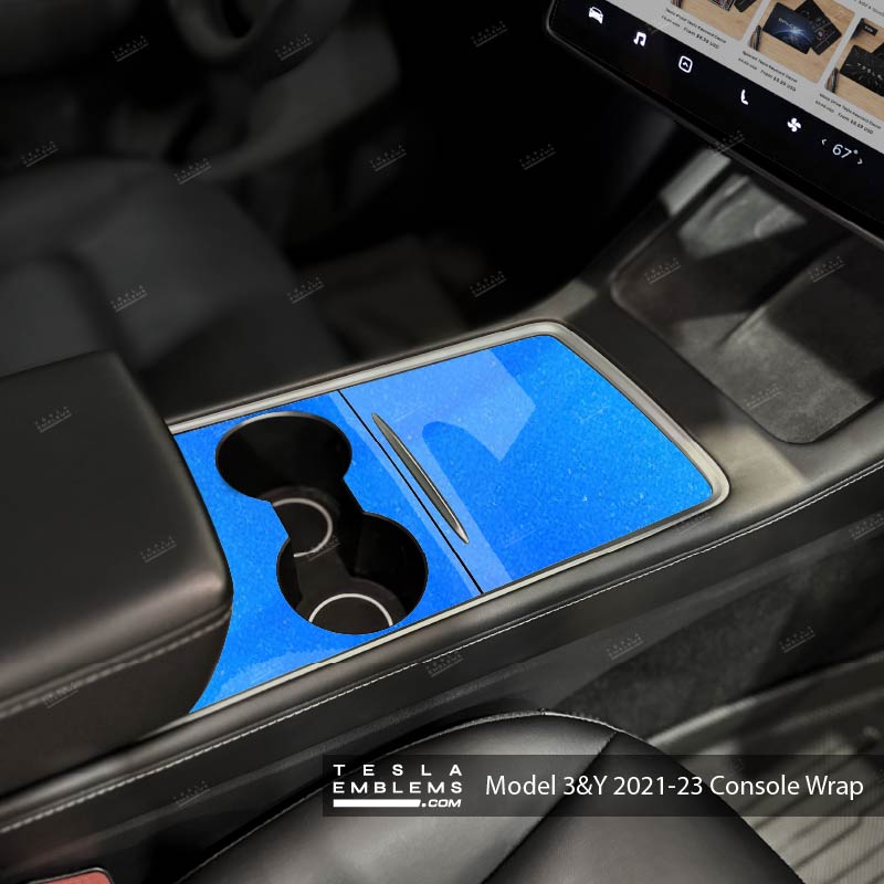 3M Gloss Fire Blue Center Console Wrap Kit - Tesla Emblems