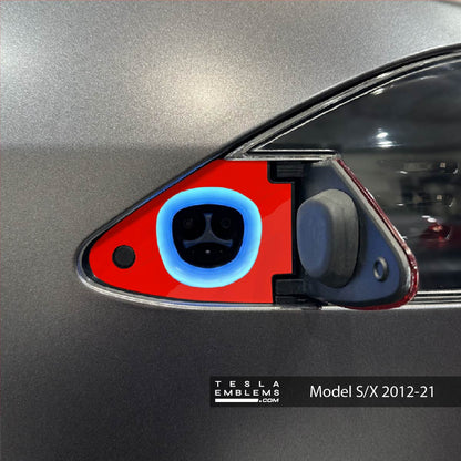 3M Gloss Hot Rod Red Tesla Charge Port Wrap - Tesla Emblems