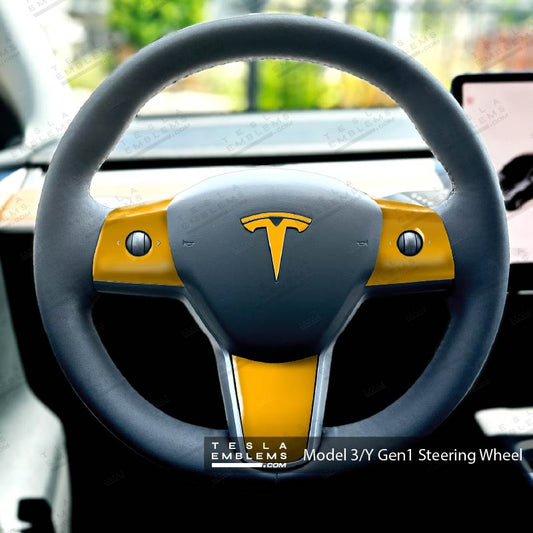 3M Gloss Sunflower Yellow Tesla Steering Wheel Trim Decal Kit (4pcs) - Tesla Emblems