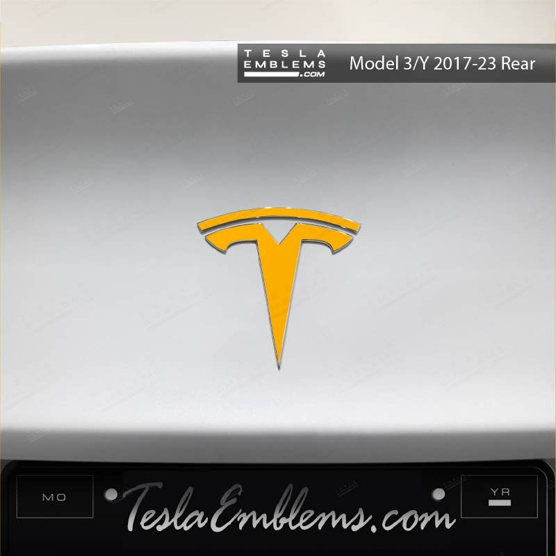 3M Gloss Sunflower Yellow Tesla Emblem Decals (Front + Back) - Tesla Emblems
