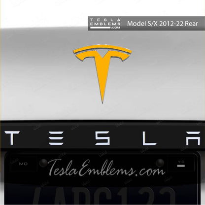 3M Gloss Sunflower Yellow Tesla Emblem Decals (Front + Back) - Tesla Emblems