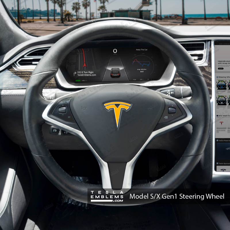 3M Gloss Sunflower Yellow Tesla Steering Wheel Emblem Decal - Tesla Emblems