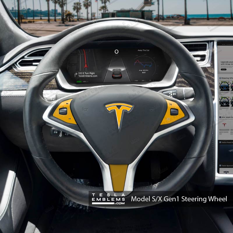 3M Gloss Sunflower Yellow Tesla Steering Wheel Trim Decal Kit (4pcs) - Tesla Emblems