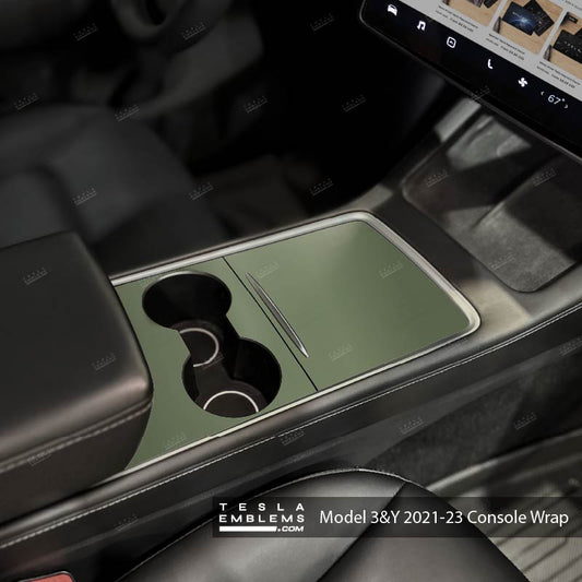 3M Matte Military Green Center Console Wrap Kit - Tesla Emblems