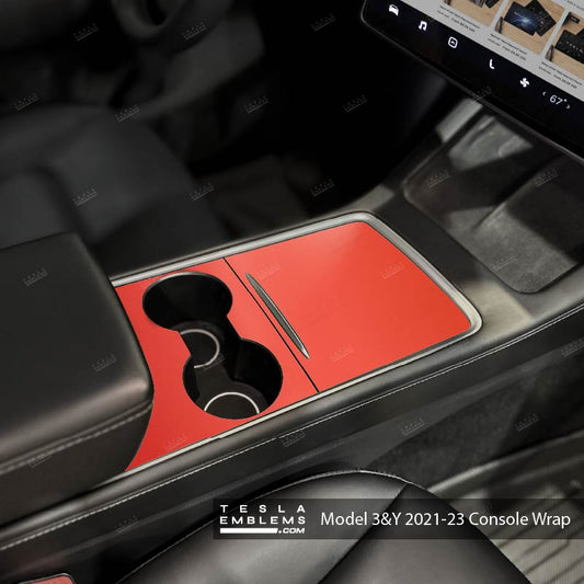 3M Matte Red Center Console Wrap Kit - Tesla Emblems