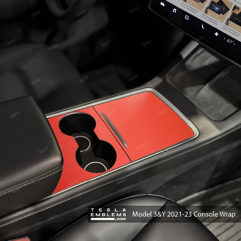 3M Matte Red Center Console Wrap Kit - Tesla Emblems