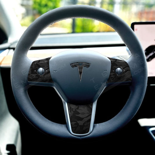 3M Shadow Black Tesla Steering Wheel Trim Decal Kit (4pcs) - Tesla Emblems