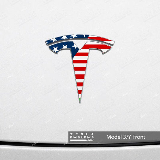 American Flag Tesla Emblem Decals (Front + Back) - Tesla Emblems