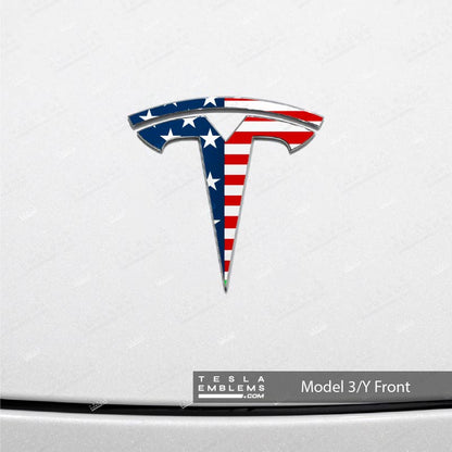 American Flag Tesla Emblem Decals (Front + Back) - Tesla Emblems