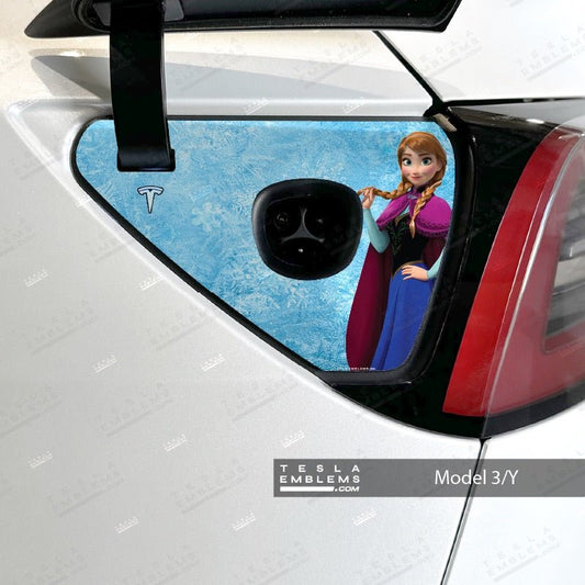 Frozen Anna Tesla Charge Port Decal - Tesla Emblems