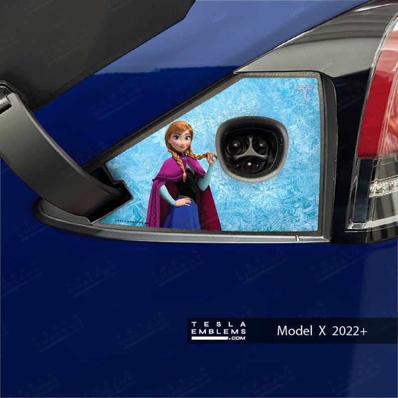 Frozen Anna Tesla Charge Port Wrap - Tesla Emblems