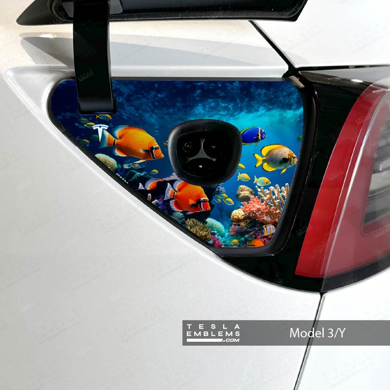 Aquarium Tesla Charge Port Wrap - Tesla Emblems