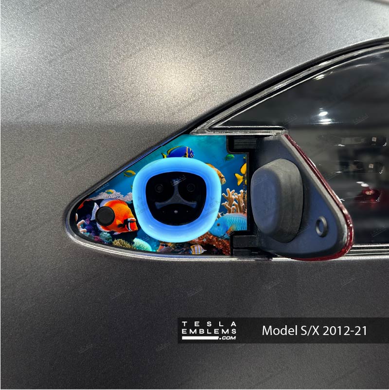 Aquarium Tesla Charge Port Wrap - Tesla Emblems