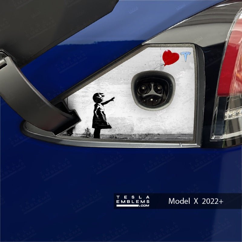 Girl with Balloon Tesla Charge Port Wrap - Tesla Emblems