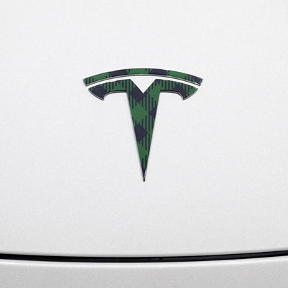 Green Plaid Tesla Emblem Decals (Front + Back Emblem Decals) - Tesla Emblems