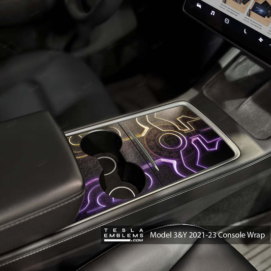 Black Panther Tribal Tesla Center Console Wrap Kit - Tesla Emblems