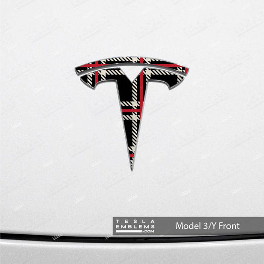 Black Plaid Tesla Emblem Decals (Front + Back Emblem Decals) - Tesla Emblems