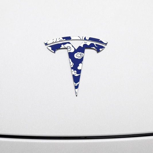 Japanese-Stylized Cloud Tesla Emblem Decals (Front + Back) - Tesla Emblems