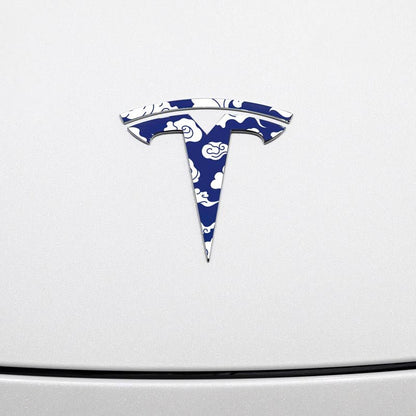 Japanese-Stylized Cloud Tesla Emblem Decals (Front + Back) - Tesla Emblems