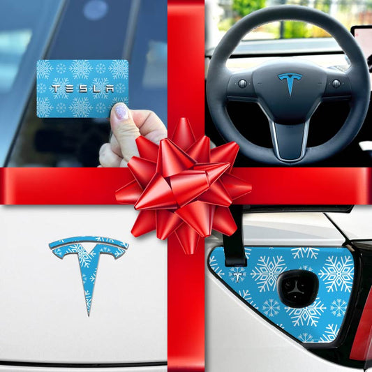 Holiday Bundle Blue Snowflakes Tesla Wrap Kit - Tesla Emblems