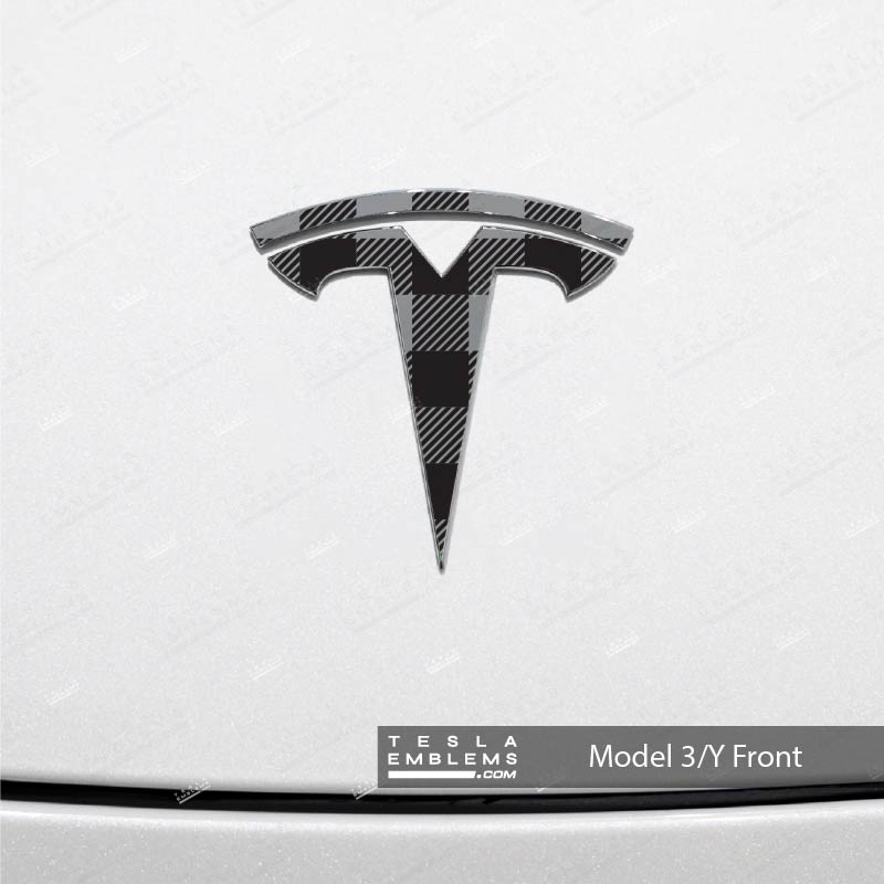 Buffalo Plaid Tesla Emblem Decals (Front + Back Emblem Decals) - Tesla Emblems