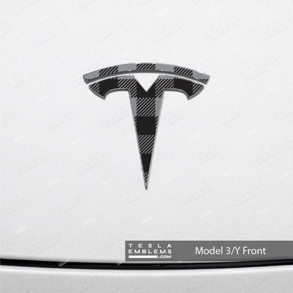 Buffalo Plaid Tesla Emblem Decals (Front + Back Emblem Decals) - Tesla Emblems