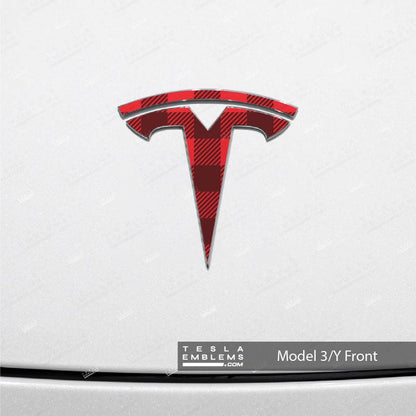 Buffalo Plaid Tesla Emblem Decals (Front + Back Emblem Decals) - Tesla Emblems