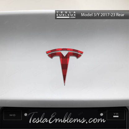 Buffalo Plaid Tesla Emblem Decals (Front + Back Emblem Decals) - Tesla Emblems