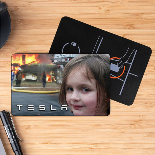 Burning House Girl Meme Tesla Keycard Decal - Tesla Emblems