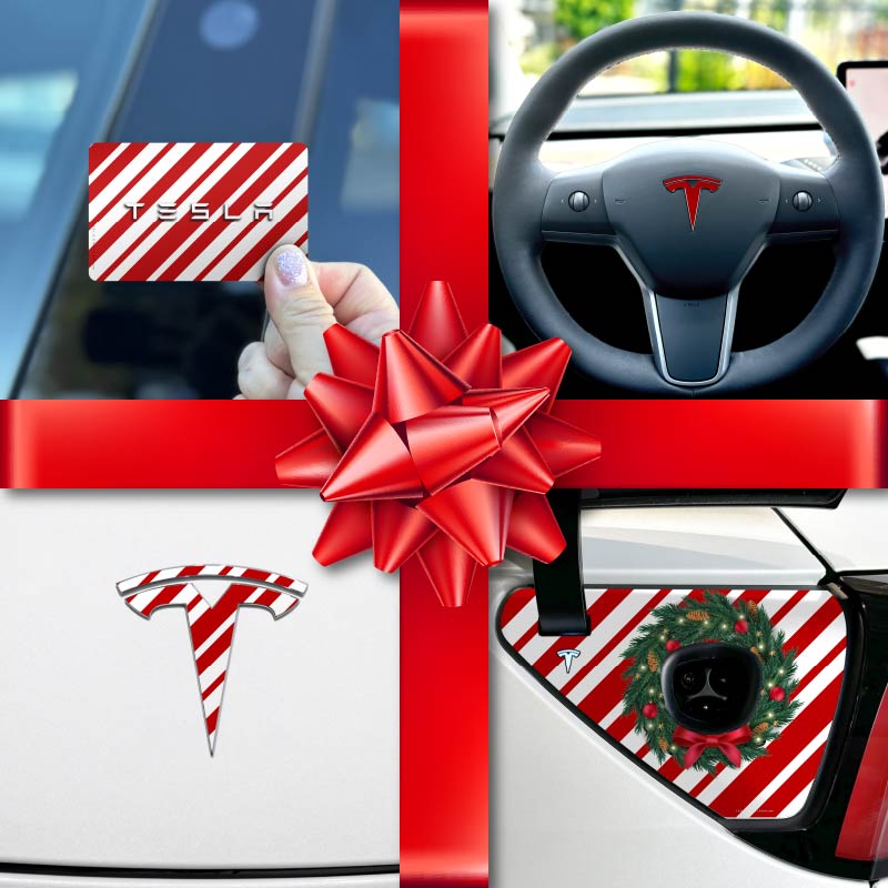 Holiday Bundle Candy Cane Tesla Wrap Kit - Tesla Emblems