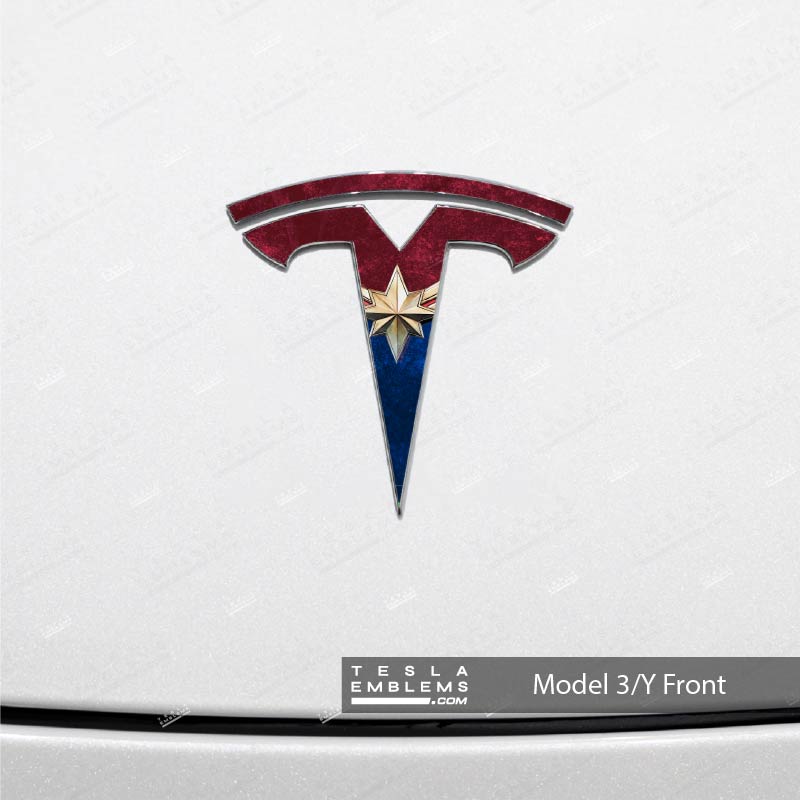 Captain Marvel Tesla Emblem Decals (Front + Back) - Tesla Emblems