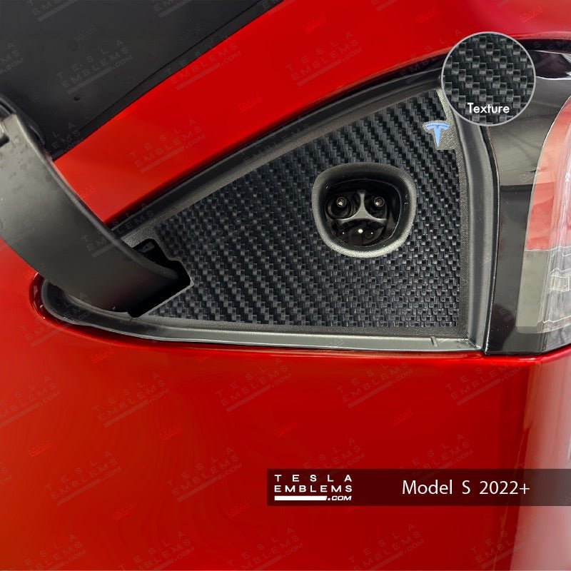 3M Carbon Fiber Tesla Charge Port Wrap - Tesla Emblems