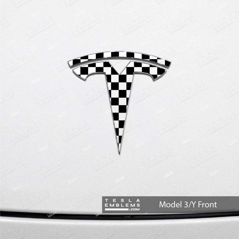 Checkerboard Tesla Emblem Decals (Front + Back) - Tesla Emblems