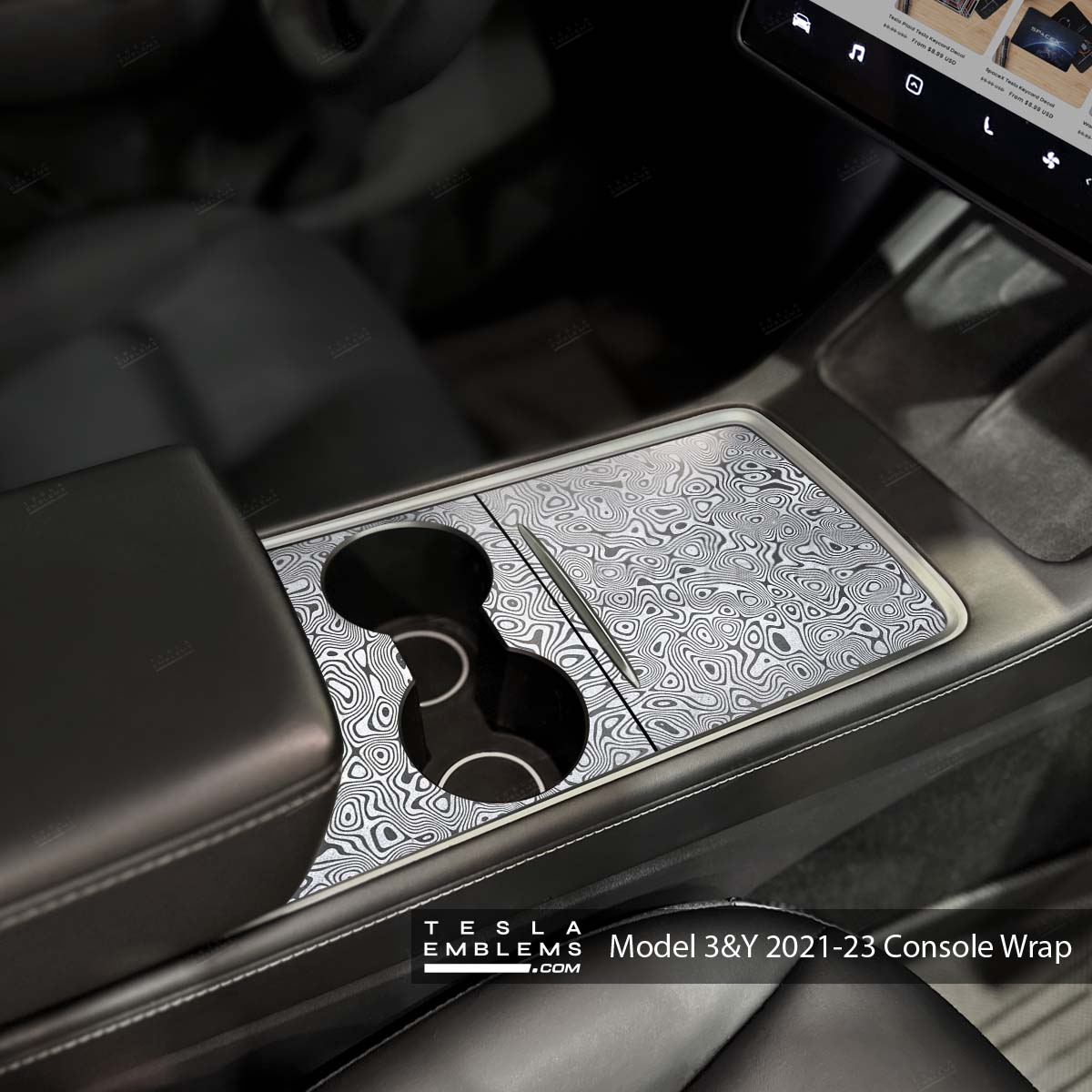 Damascus Steel Tesla Center Console Wrap Kit - Tesla Emblems